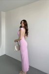 Pembe Uzun Sırt Dekolteli Soft Touch Basic Elbise