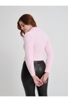 Pembe V Yaka Esnek Crop Yumoş Kazak