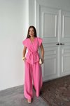Pembe Yelekli Pantolonlu Bağlamalı Alt Üst İkili Takım
