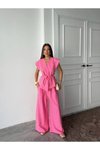 Pembe Yelekli Pantolonlu Bağlamalı Alt Üst İkili Takım
