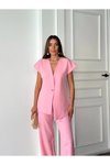 Pembe Yelekli Pantolonlu Düğmeli Alt Üst İkili Takım