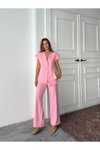 Pembe Yelekli Pantolonlu Düğmeli Alt Üst İkili Takım