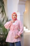 Pudra Beli Büzgülü Lastikli Kimono Tunik