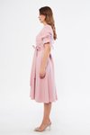 Pudra Midi Kruvaze Yaka Büzgülü Kısa Kol Kolları Lastikli Kuşaklı Abiye Elbise