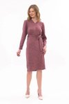Pudra Midi V Yaka Bağlama Detaylı Triko Elbise