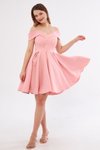 Pudra Mini Askılı Kayık Yaka Detay Pileli Kloş Abiye Elbise