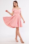 Pudra Mini Askılı Kayık Yaka Detay Pileli Kloş Abiye Elbise