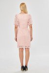 Pudra Mini Fransız Dantel Balon Kol Kare Yaka Abiye Elbise