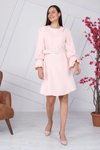 Pudra Mini Kemer Detaylı Volan Kol Elbise