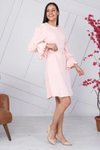 Pudra Mini Kemer Detaylı Volan Kol Elbise