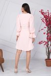 Pudra Mini Kemer Detaylı Volan Kol Elbise