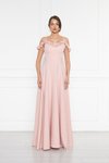 Pudra Uzun Ayarlanabilir Askılı Fırfır Detay Dokuma Kumaş Kloş Abiye Elbise