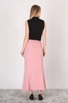 Pudra Uzun Kemer Detaylı Yüksek Bel Parçalı Etek
