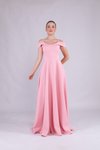 Pudra Uzun Omuz Detay Askılı Abiye Elbise