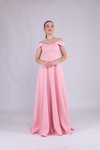 Pudra Uzun Omuz Detay Askılı Abiye Elbise