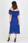 Saks Mavisi Midi Madonna Yaka Bağlama Detaylı Şifon Elbise