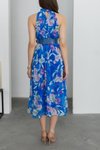 Saks Midi Halter Yaka Kemerli Şifon Elbise