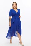Saks Midi Double-Breasted V-Neck Belted Ruffle Detail Plus Size Chiffon Dress