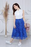Saks Midi Pile Detaylı Dantel Yazlık Kloş Etek