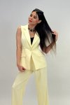 Sarı Beli Yastıklı Yaka Detaylı Yelek