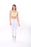 Sarı Beyaz Çizgili Askılı Fitilli Crop Örme Bluz