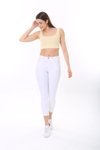 Sarı Beyaz Çizgili Askılı Fitilli Crop Örme Bluz