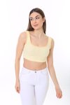 Sarı Beyaz Çizgili Askılı Fitilli Crop Örme Bluz