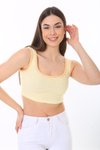 Sarı Beyaz Çizgili Askılı Fitilli Crop Örme Bluz