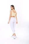 Sarı Beyaz Çizgili Askılı Fitilli Crop Örme Bluz