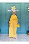 Sarı Çift Fırfırlı Salaş Tesettür Elbise