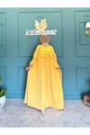 Sarı Çift Fırfırlı Salaş Tesettür Elbise