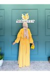 Sarı Çift Fırfırlı Salaş Tesettür Elbise