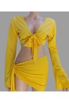 Sarı İspanyol Kol Asimetrik Tarz Salaş Bağlama Detaylı Plaj Takım