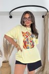 Sarı Kedi Baskılı Tshirt