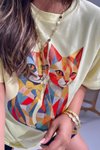 Sarı Kedi Baskılı Tshirt