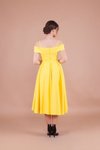 Sarı Midi Askılı Düşük Omuz Detay Pileli Abiye Elbise