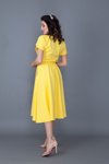 Sarı Midi Beli Lastikli Cepli Yarasa Kol Elbise