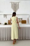 Sarı Midi Düğmeli Önü Kemerli Elbise
