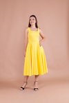 Sarı Midi Kare Yaka Elbise
