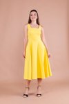 Sarı Midi Kare Yaka Elbise