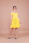 Sarı Mini Askılı Düşük Omuz Detay Pileli Abiye Elbise