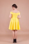 Sarı Mini Askılı Düşük Omuz Detay Pileli Abiye Elbise