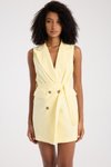 Sarı Mini Düğmeli Blazer Kuşaklı Elbise