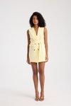 Sarı Mini Düğmeli Blazer Kuşaklı Elbise