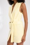 Sarı Mini Düğmeli Blazer Kuşaklı Elbise