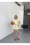 Sarı Modal Kumaş V Yaka Tshirt Şort İkili Takım