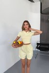 Sarı Modal Kumaş V Yaka Tshirt Şort İkili Takım