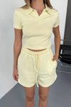Sarı Modal Kumaş V Yaka Tshirt Şort İkili Takım