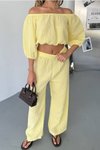 Sarı Müslin Kumaş Madonna Yaka Alt Üst İkili Takım