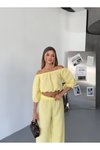 Sarı Müslin Kumaş Madonna Yaka Alt Üst İkili Takım
